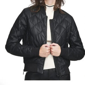 Alp N Rock Metro Moto Jacket Coat Quilted Vegan Leather Full Zip Black Small